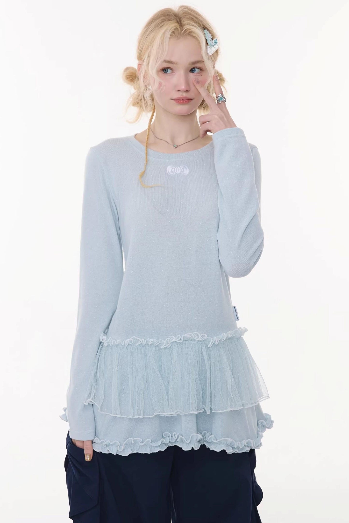 Lace Pleated Dot Top