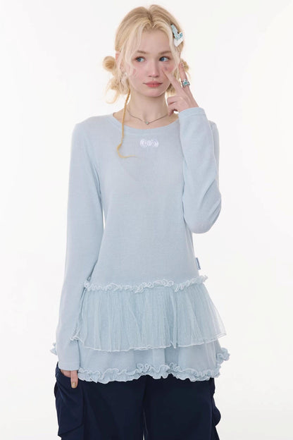 Lace Pleated Dot Top