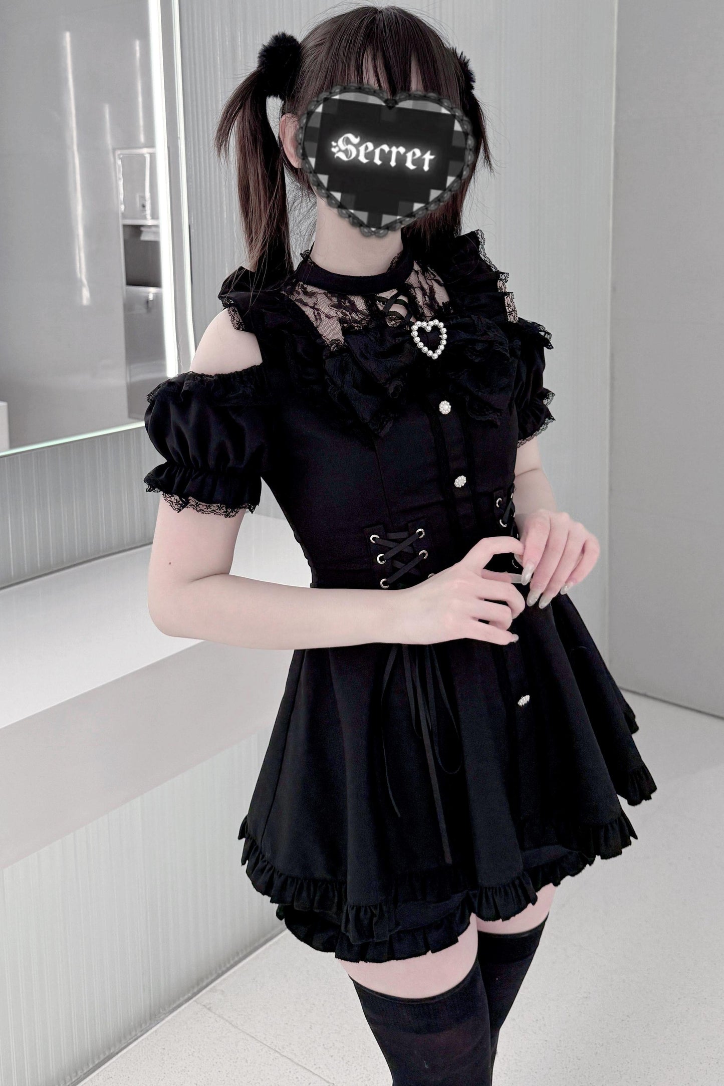 Black / Striped Gothic Lace Ribbon Dress Set