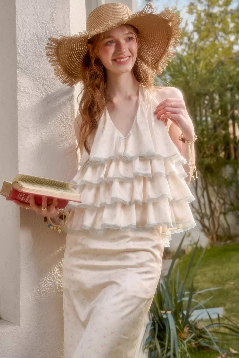 Lemon Satin Lace Top + Skirt