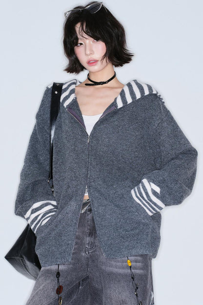 Striped Zip Knit Top