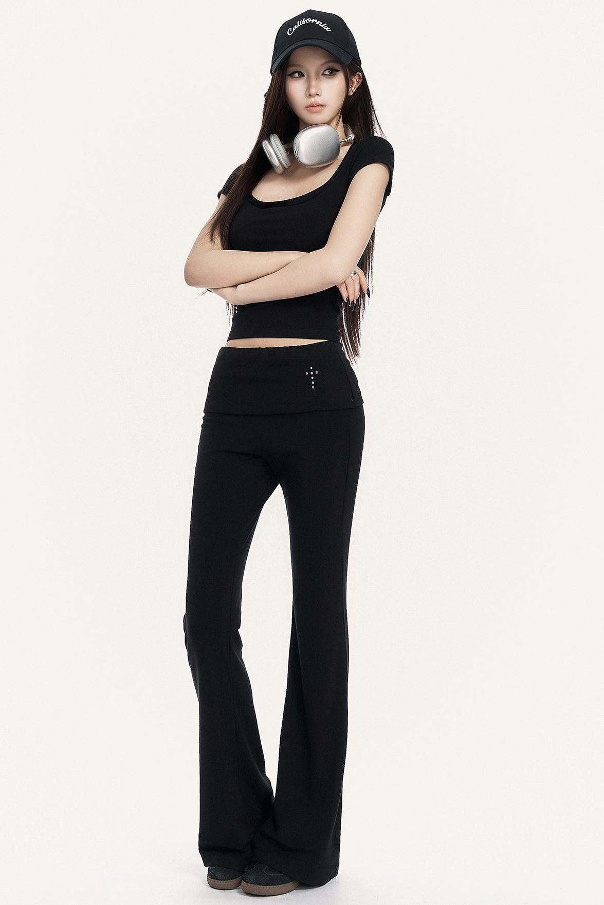 Cross Hot Studs Slim Top + Flare Pants