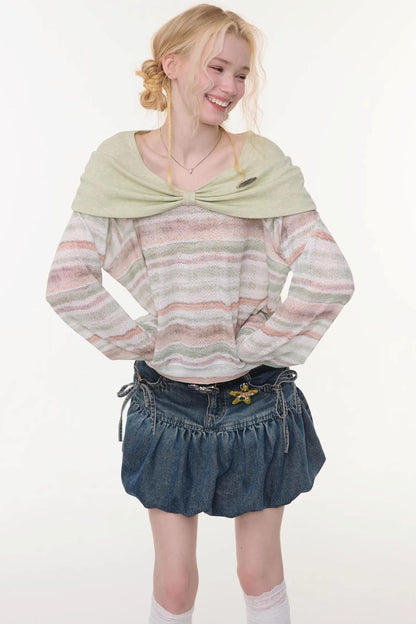Striped Sweet Girly Tops