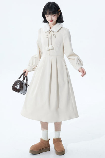 Fur Collar Sweet Retro Dress