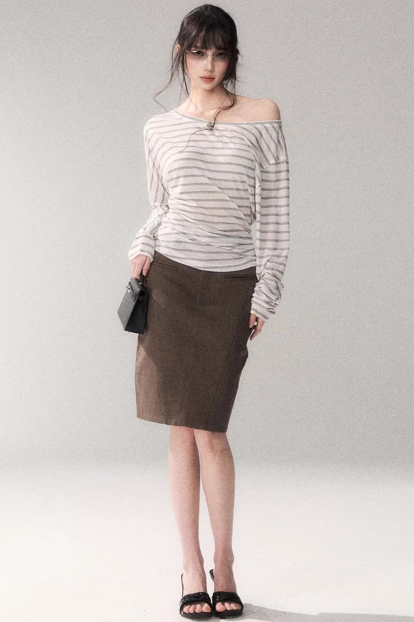 Striped Tencel Off-shoulder Top