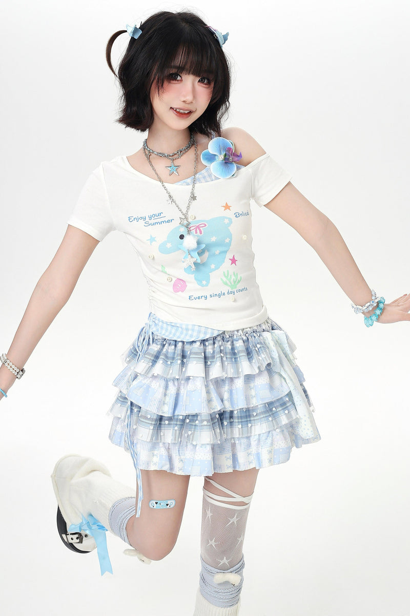 Off-shoulder Dolphin Summer Fake Two-piece Top