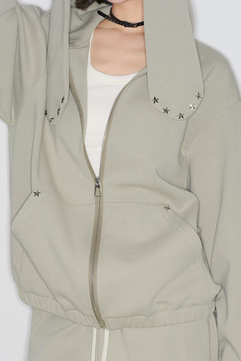 Rabbit Ears Hooded Cardigan + Straight Long Pants