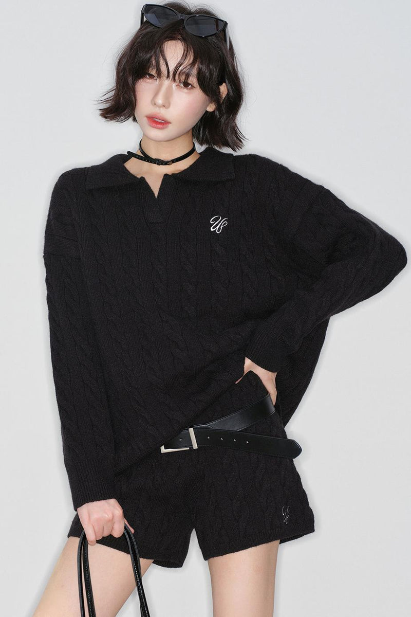 Cable Knit Polo Sweater + Pants