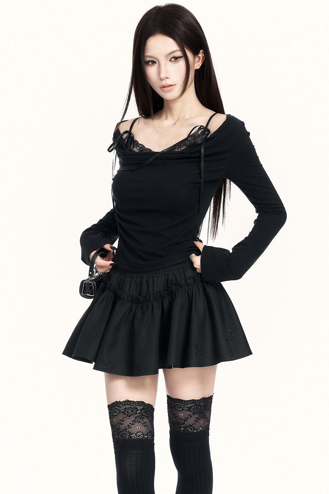 Lace Draped Collar Top