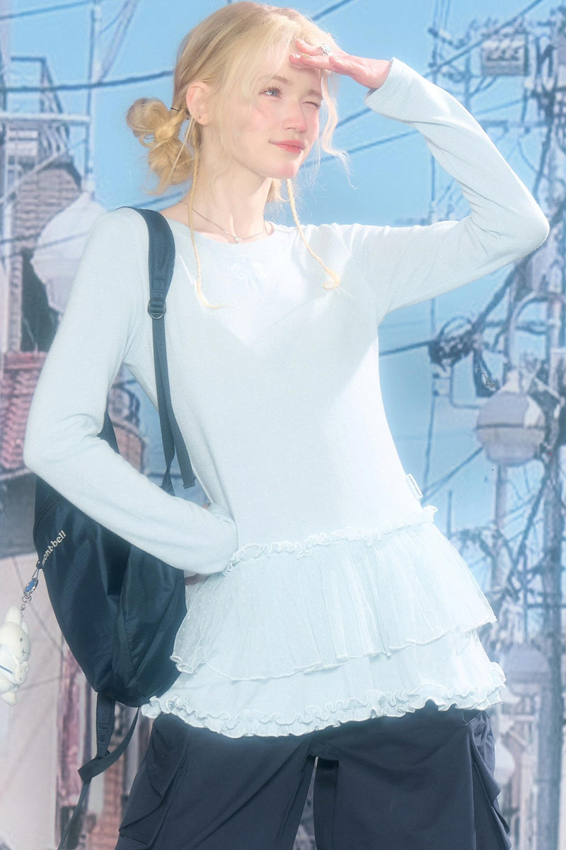 Lace Pleated Dot Top