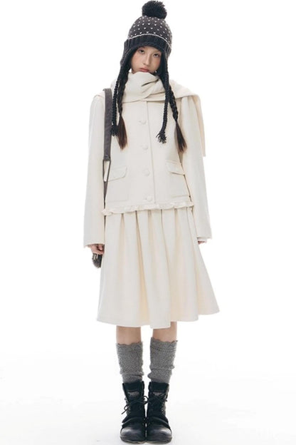 Retro Top + Preppy Pleated Skirt + Scarf