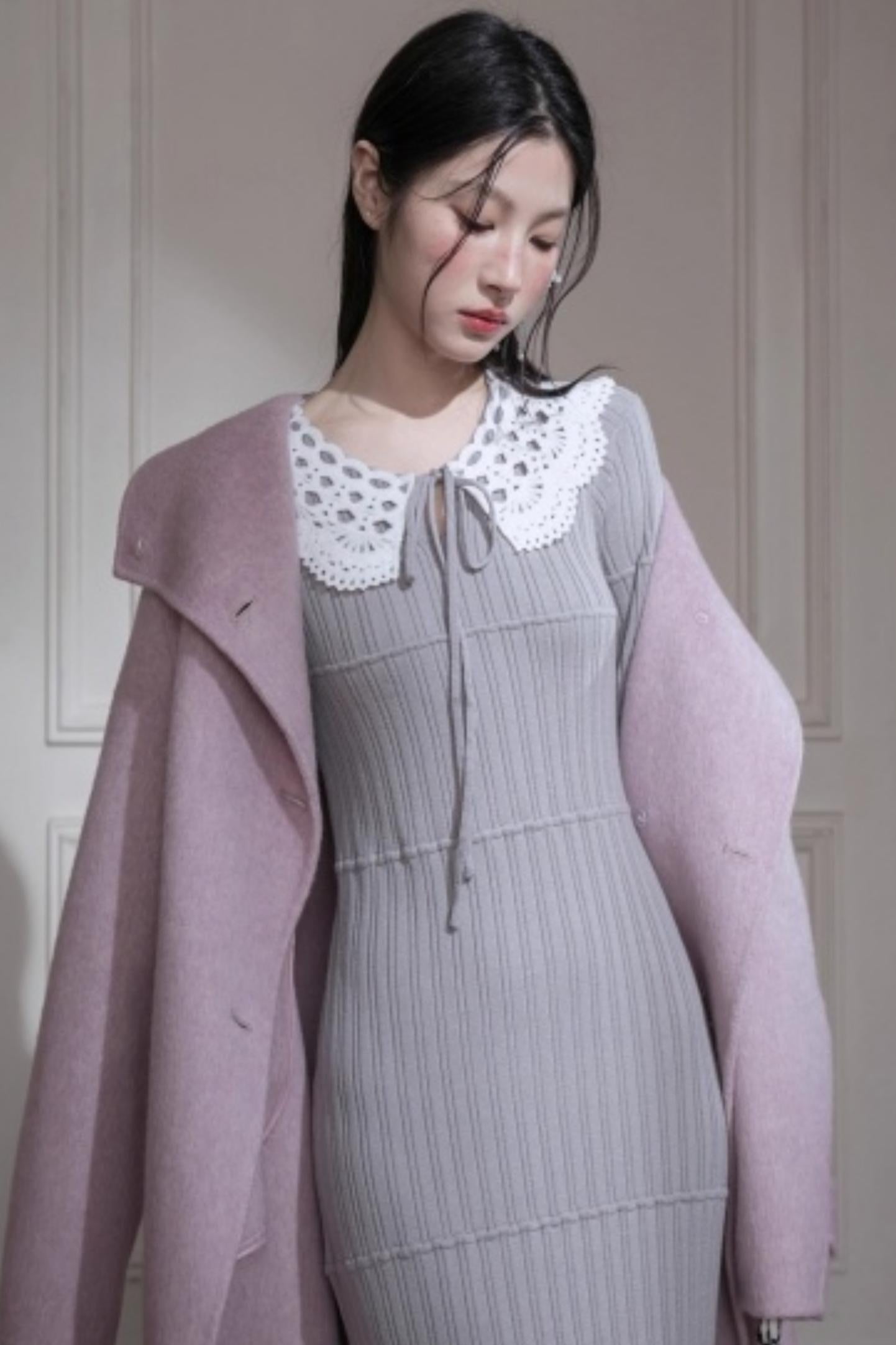 Sichuan Mist Gray Ruffle Long Dress