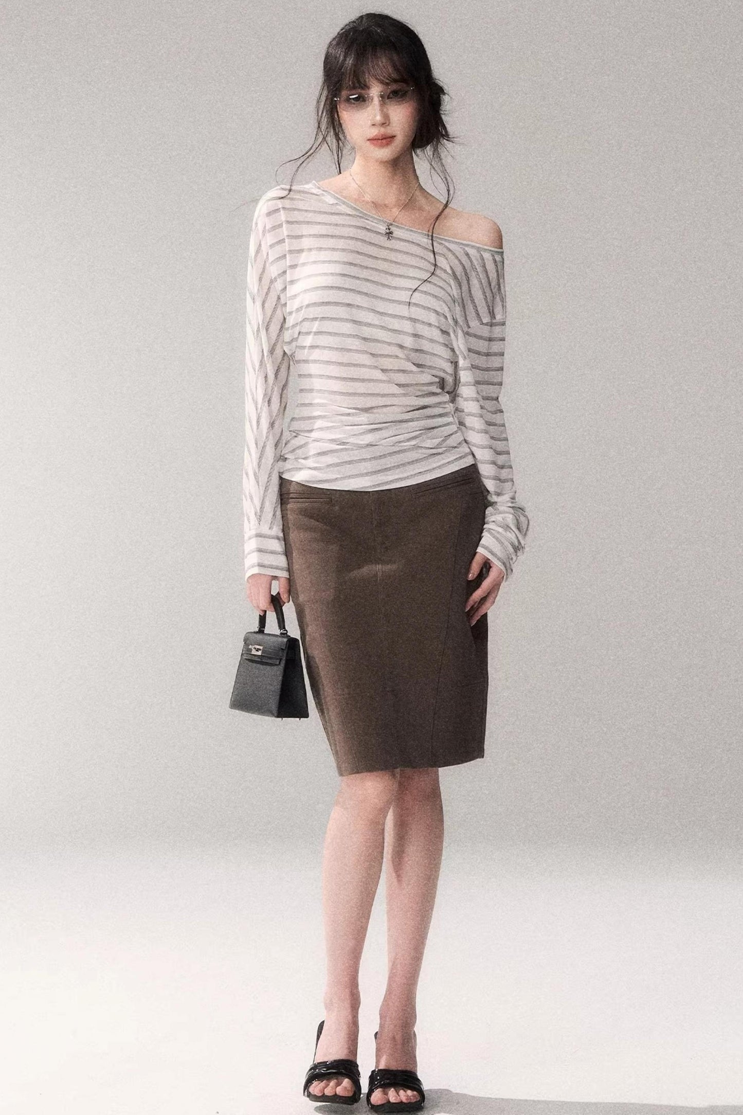Striped Tencel Off-shoulder Top