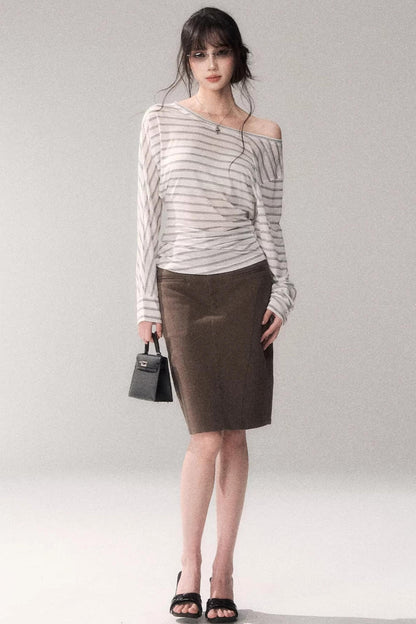 Striped Tencel Off-shoulder Top