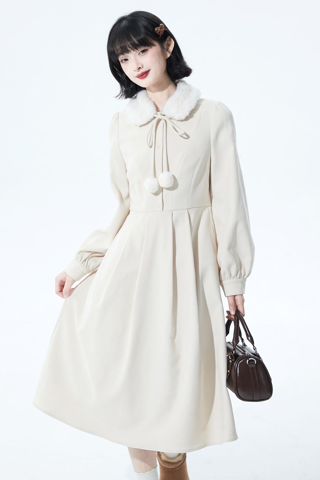 Fur Collar Sweet Retro Dress