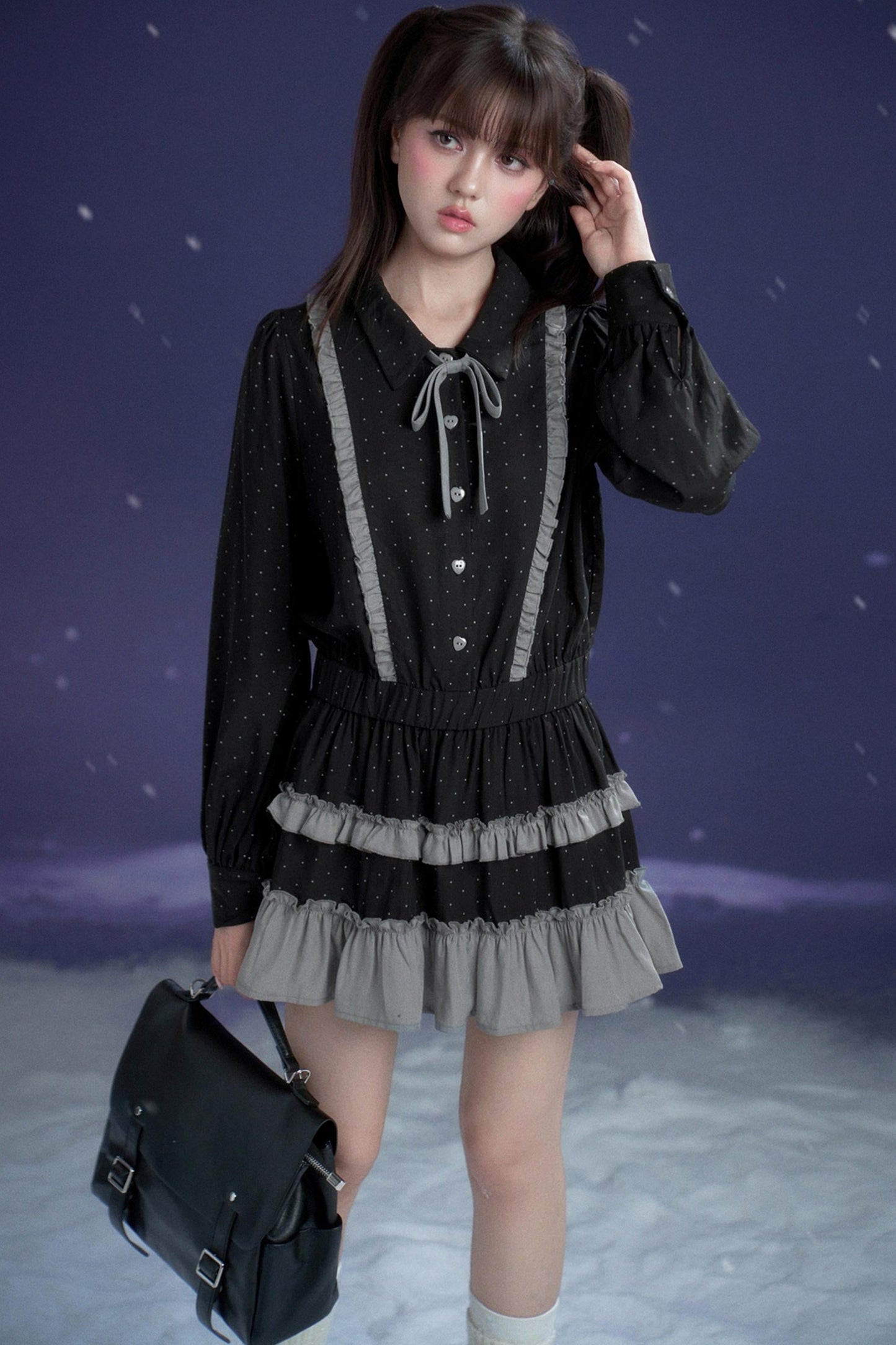 Dark Gray Polka Dot Dress