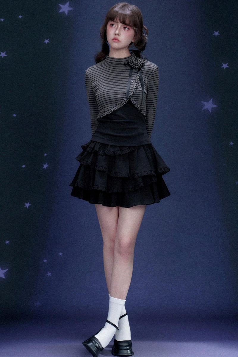 Striped Rose Brooch Top