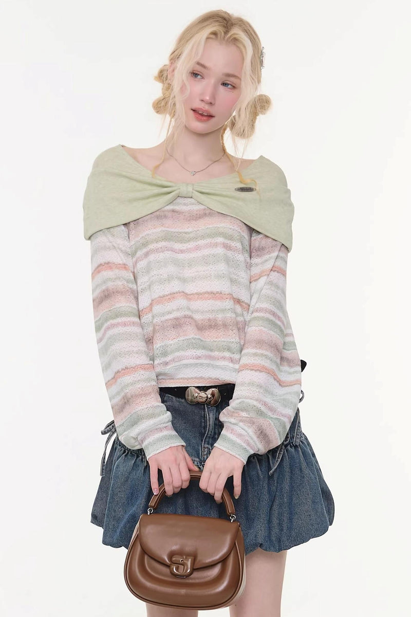 Striped Sweet Girly Tops