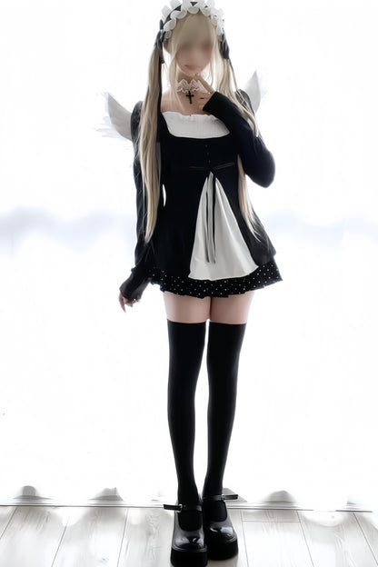 French Color Blocking A-line Top + Skirt + Arm Sleeves