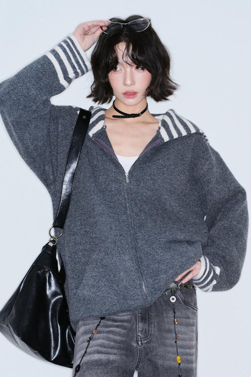 Striped Zip Knit Top