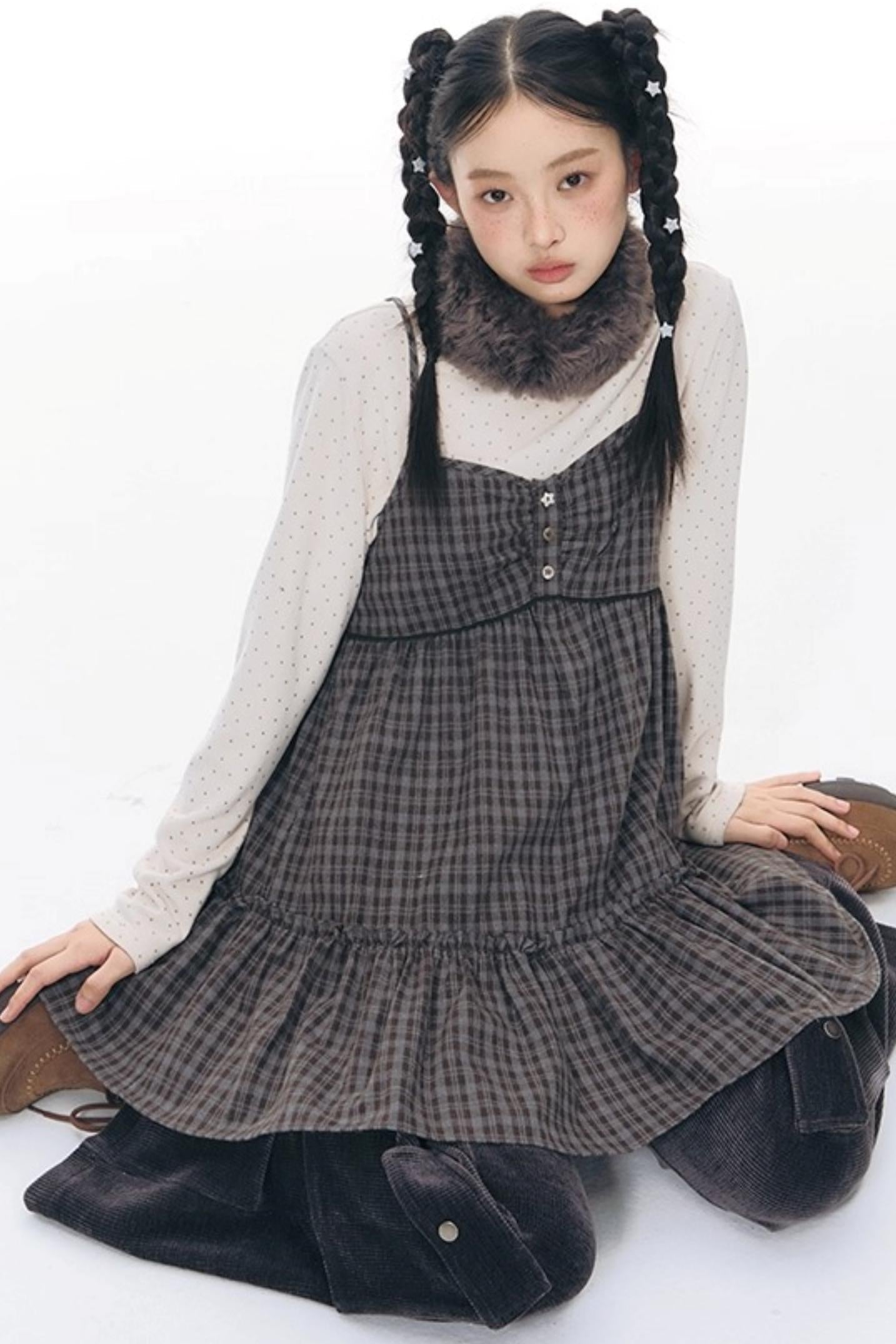 Checked Doll Shirring Slip Dress