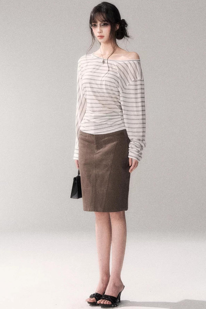 Striped Tencel Off-shoulder Top