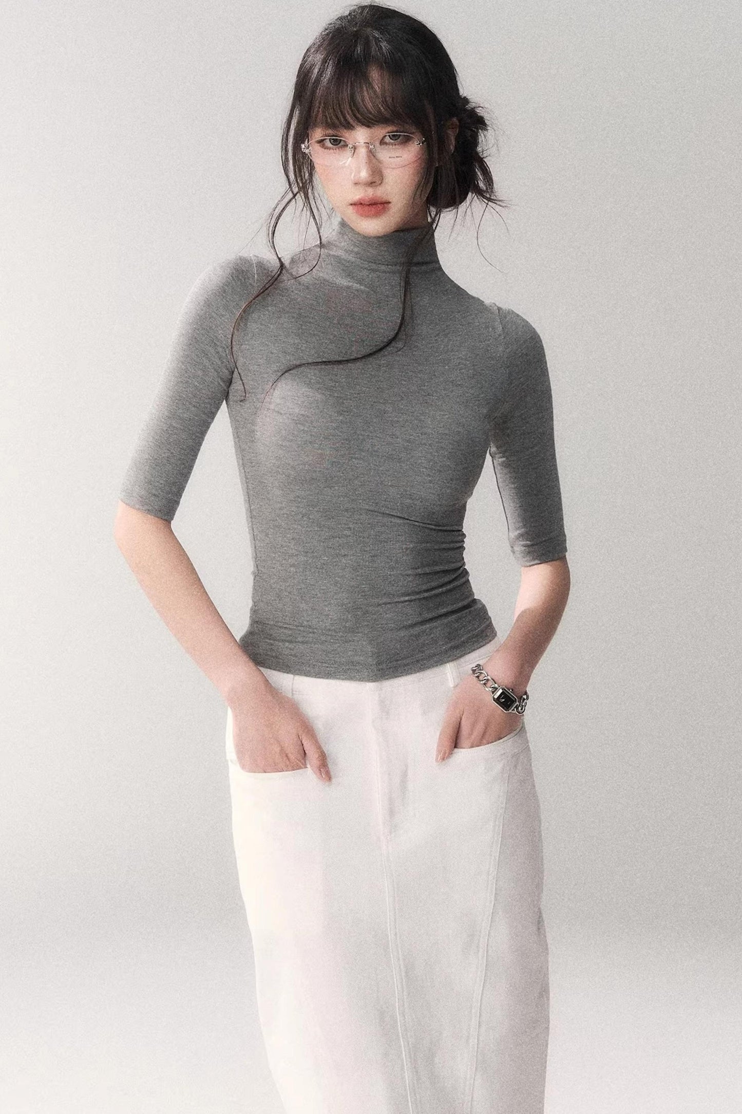 Retro Mid-sleeve Slim Top