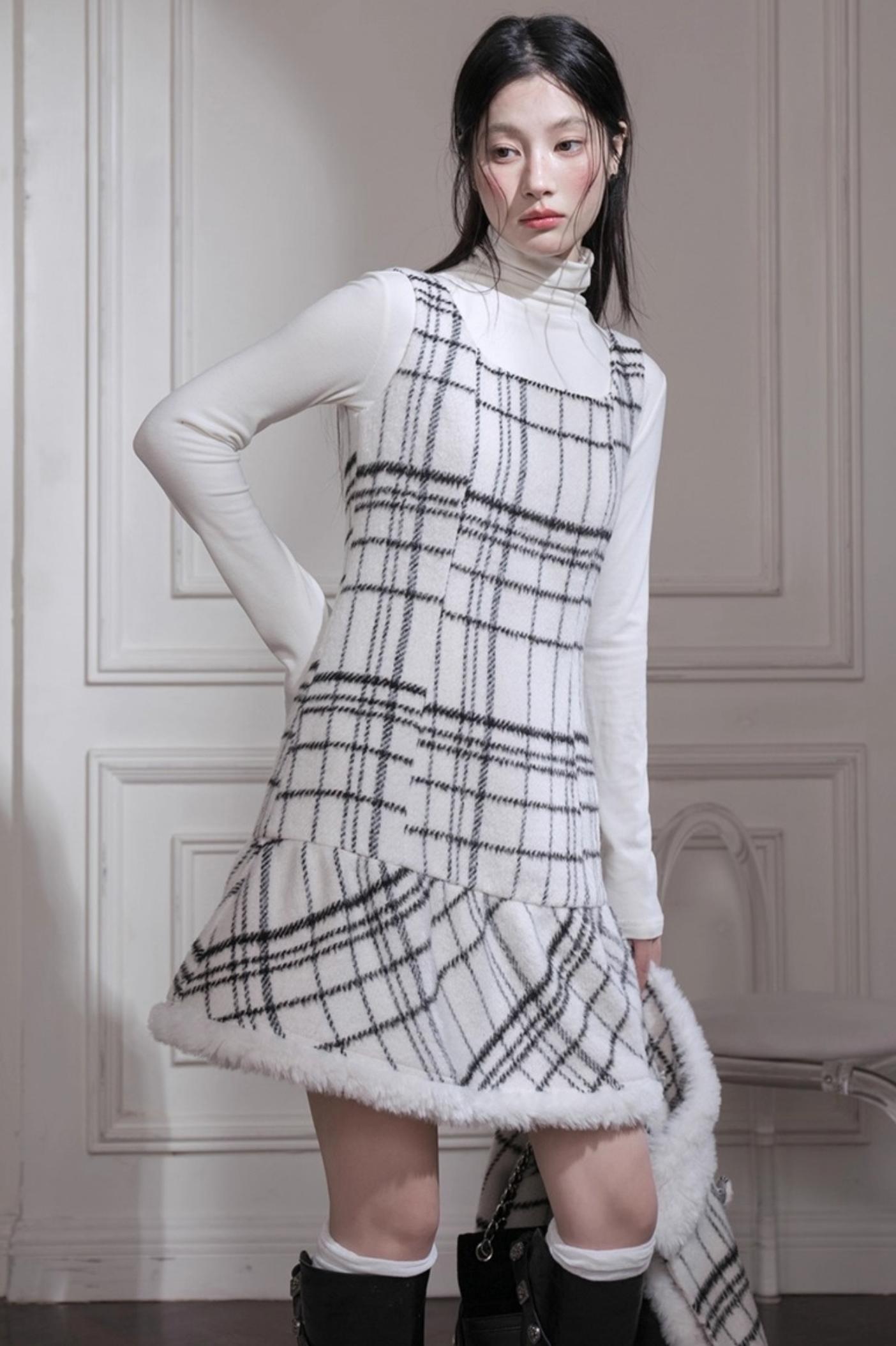 Monochrome Plaid Jacket + Vest Dress