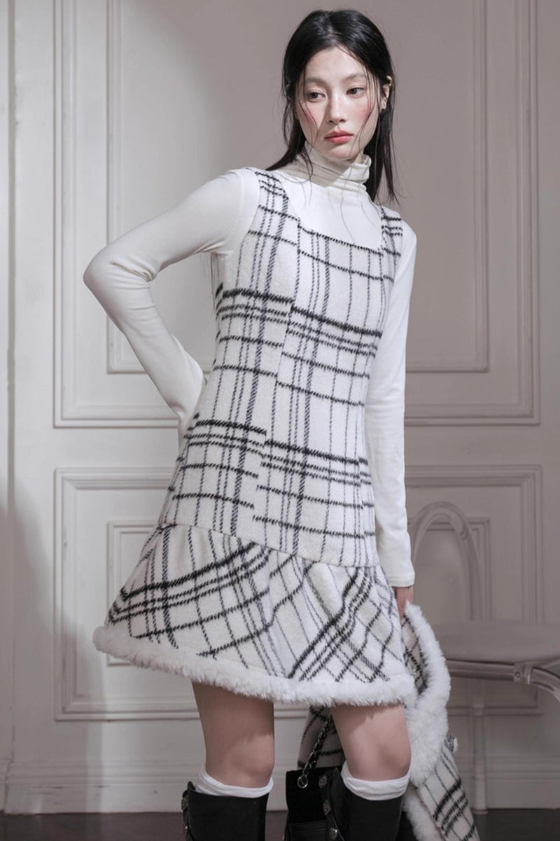 Monochrome Plaid Jacket + Vest Dress