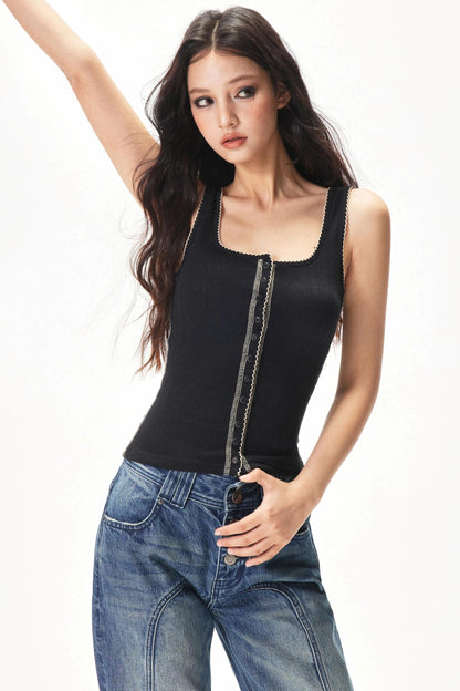Contrasting Lace Knit Vest