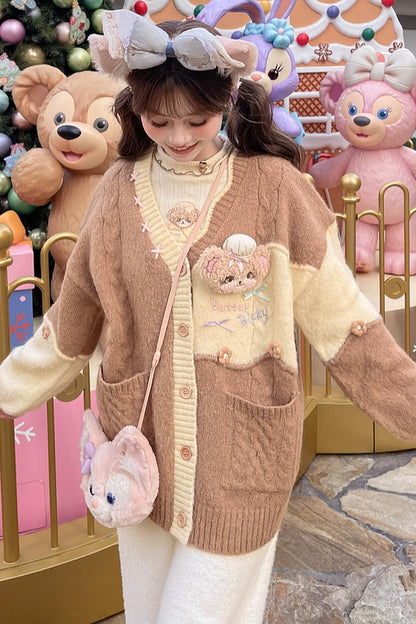 Sweet Bear Embroidered Knitted Vest + Cardigan