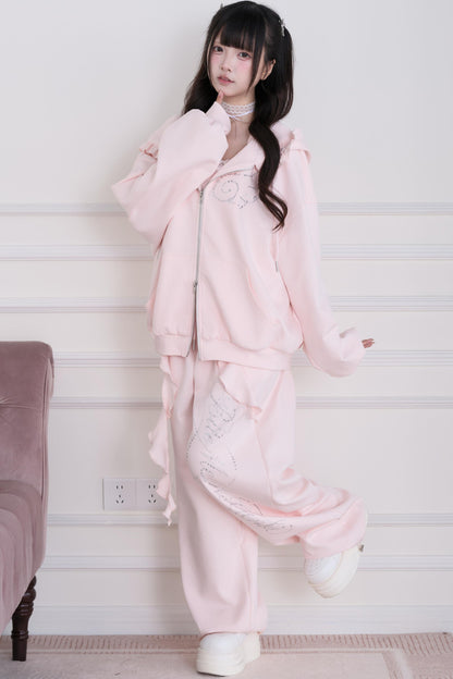 Lace Subculture Hooded Sweatshirt + Camisole + Shorts + Long Pants