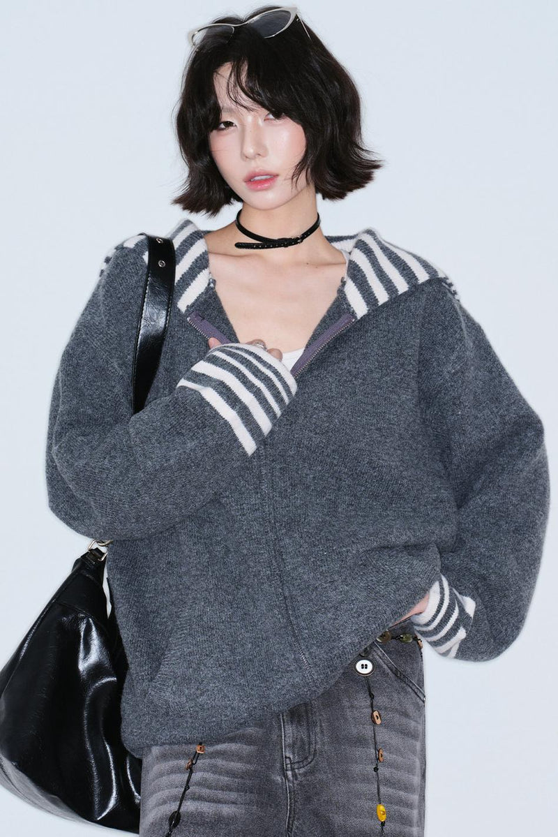 Striped Zip Knit Top