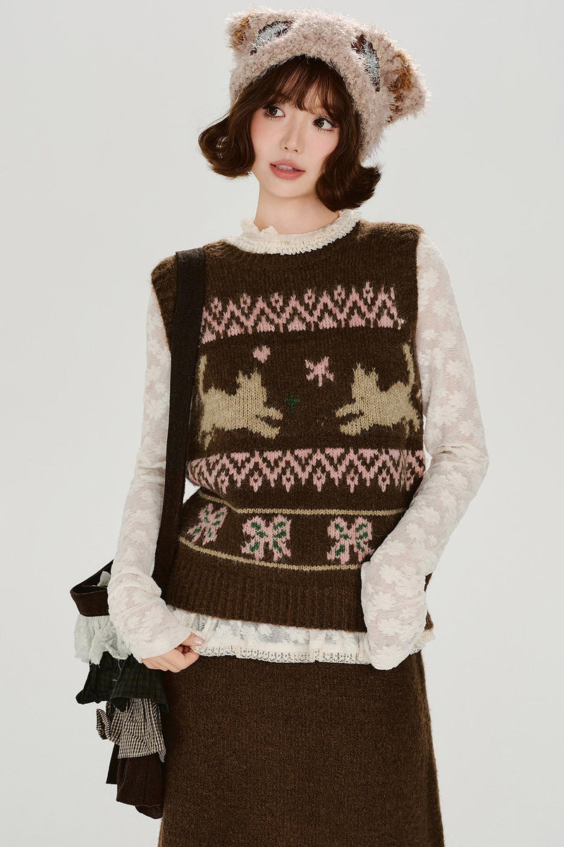 Retro Fair Isle Knit Vest + Skirt