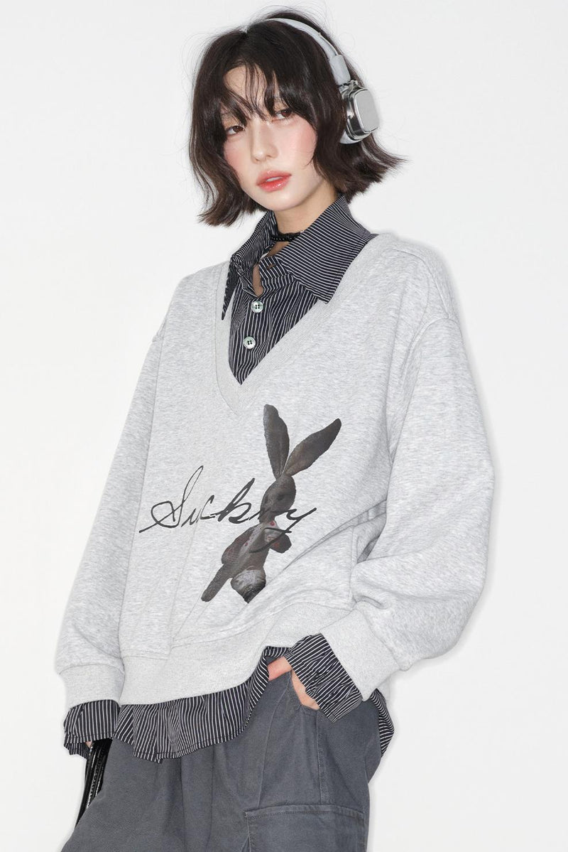 Rabbit Print Sweatshirt Top
