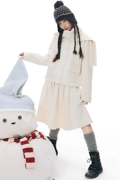 Retro Top + Preppy Pleated Skirt + Scarf