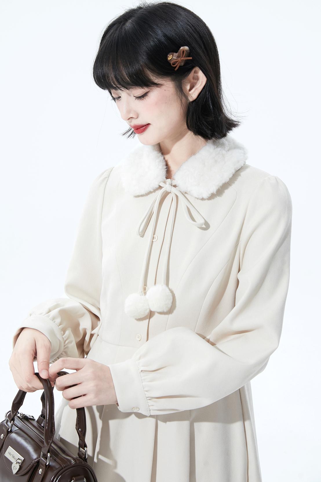Fur Collar Sweet Retro Dress