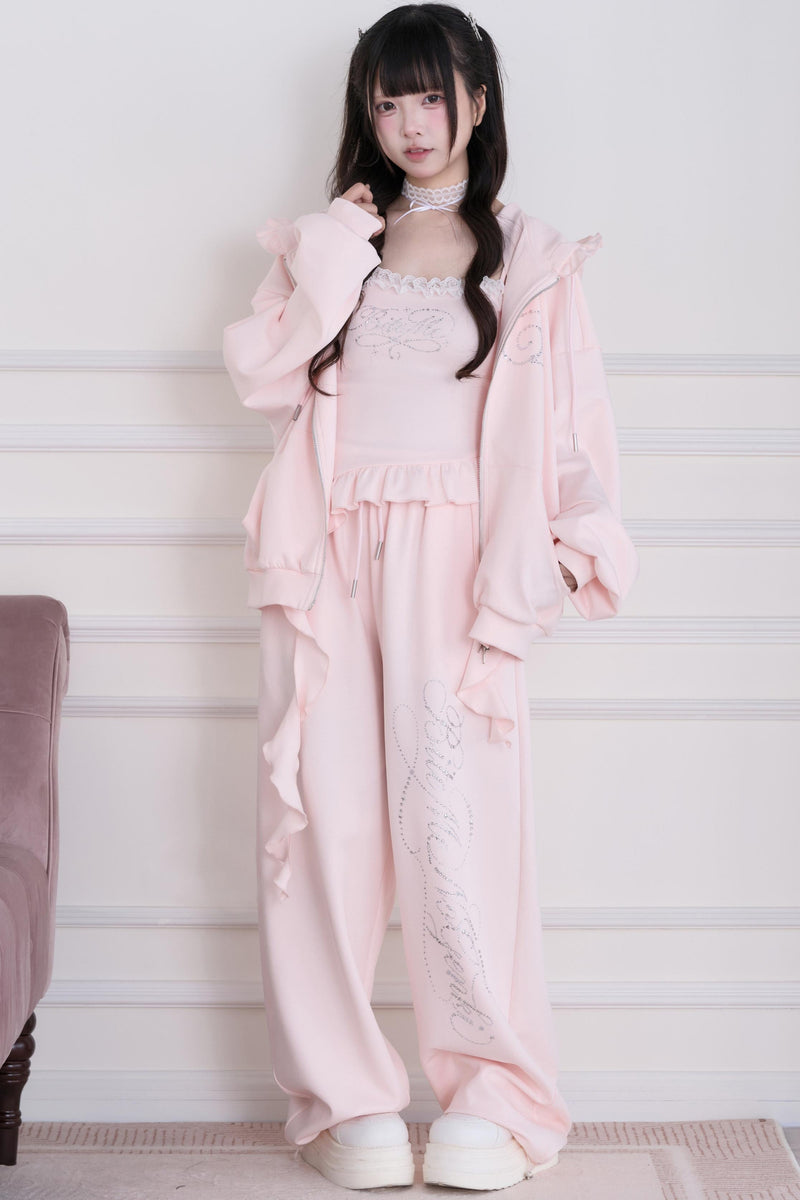 Lace Subculture Hooded Sweatshirt + Camisole + Shorts + Long Pants