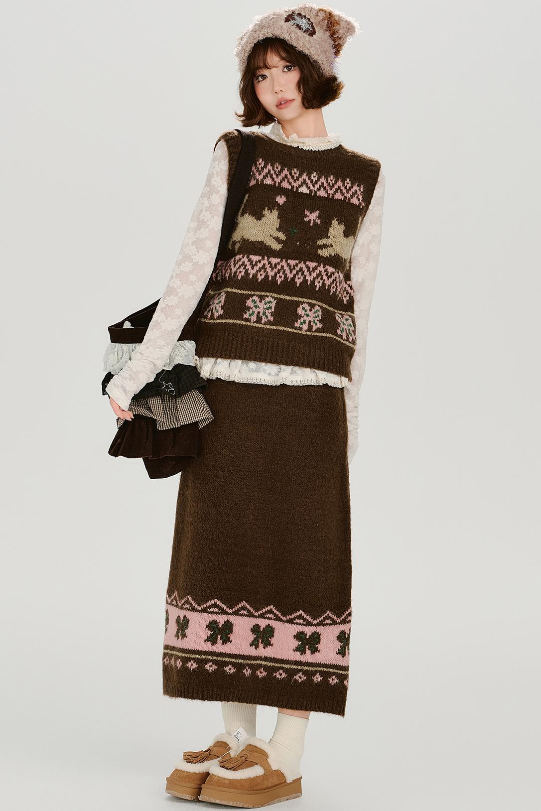 Retro Fair Isle Knit Vest + Skirt