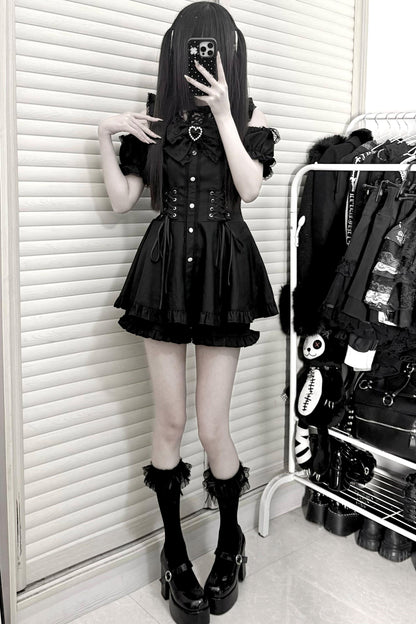 Black / Striped Gothic Lace Ribbon Dress Set