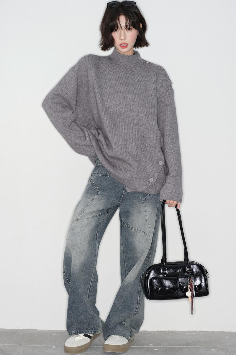 -collar Knitted Sweater