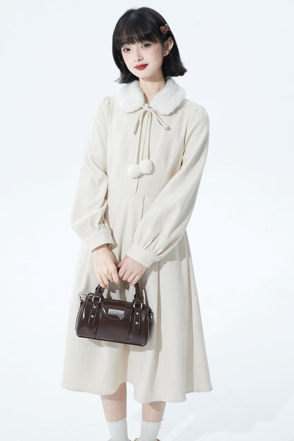 Fur Collar Sweet Retro Dress
