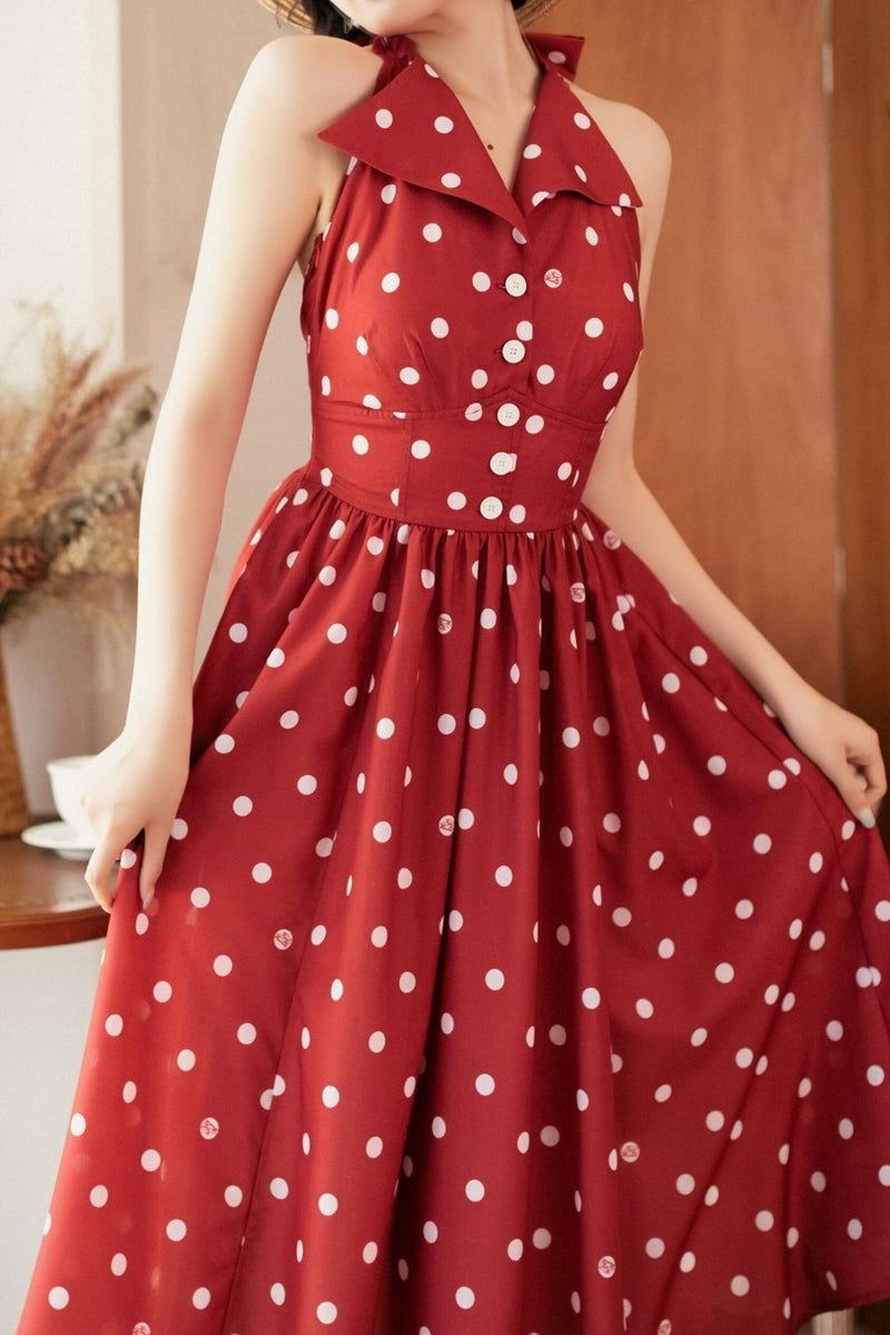 Retro Halter Neck French Flare Dress