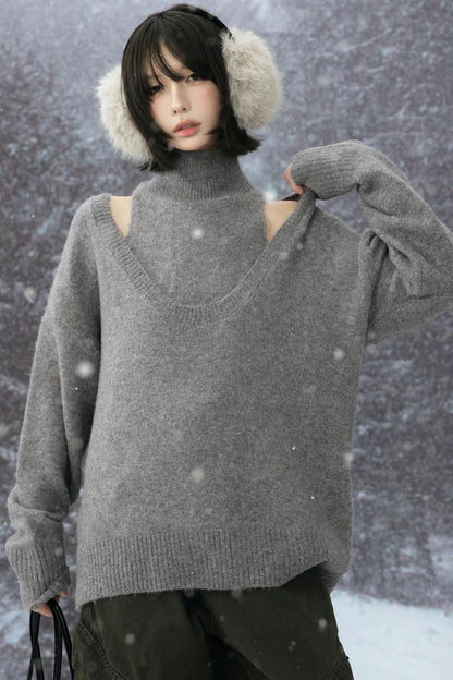 High Neck Layered Style Sweater Set