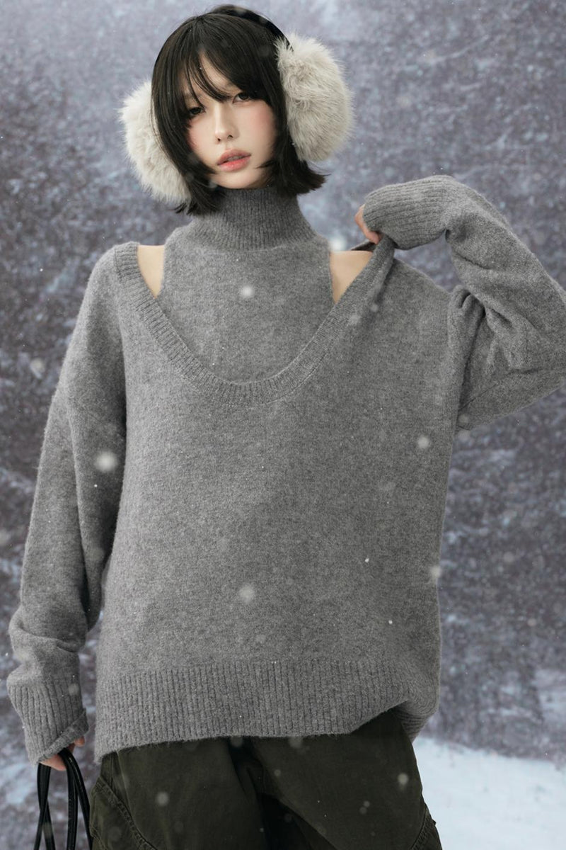 High Neck Layered Style Sweater Set
