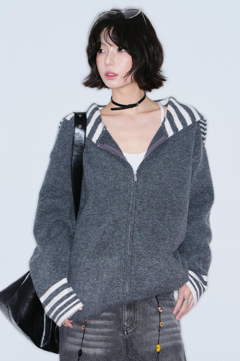 Striped Zip Knit Top