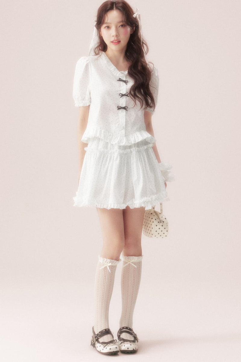 Polka Dot Bow Blouse Suit + Skirt
