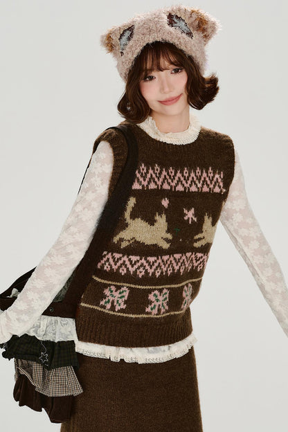Retro Fair Isle Knit Vest + Skirt