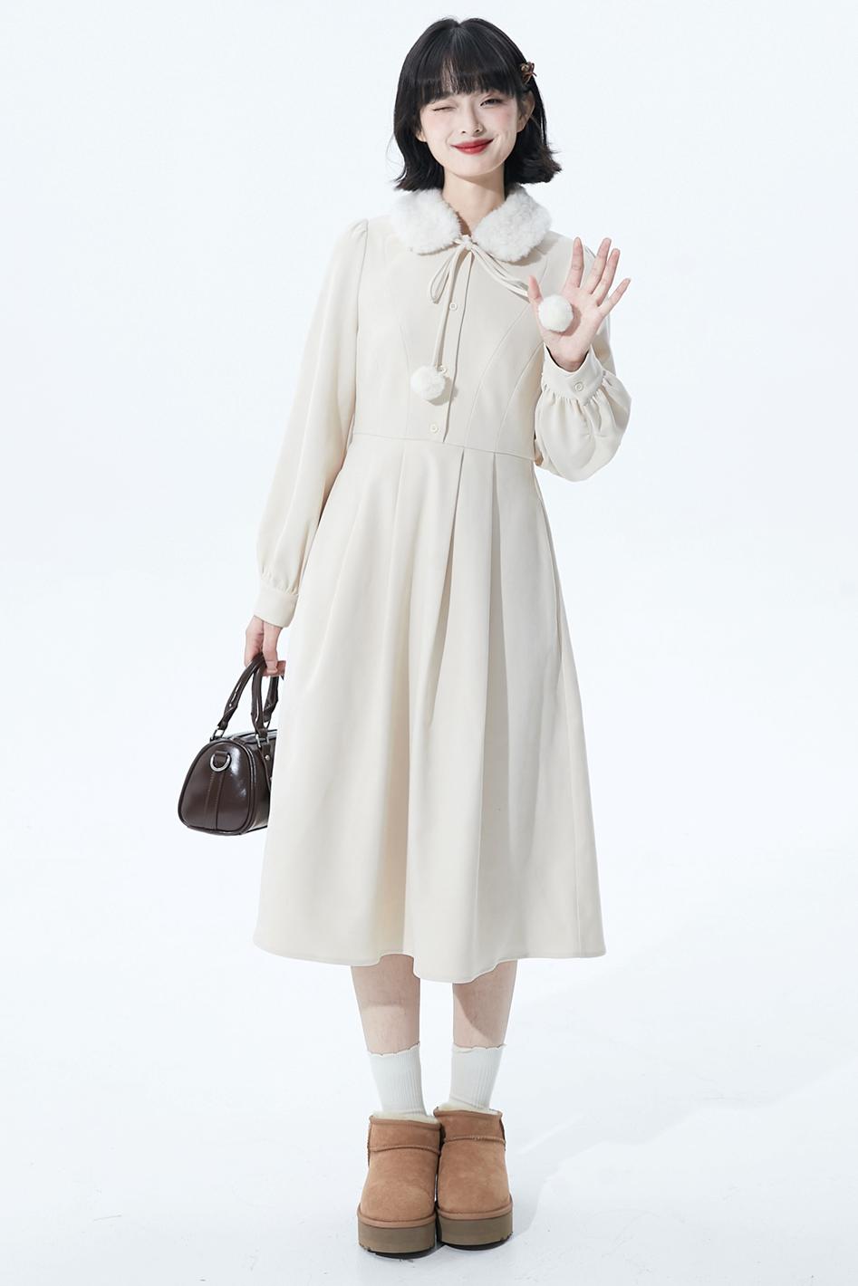 Fur Collar Sweet Retro Dress
