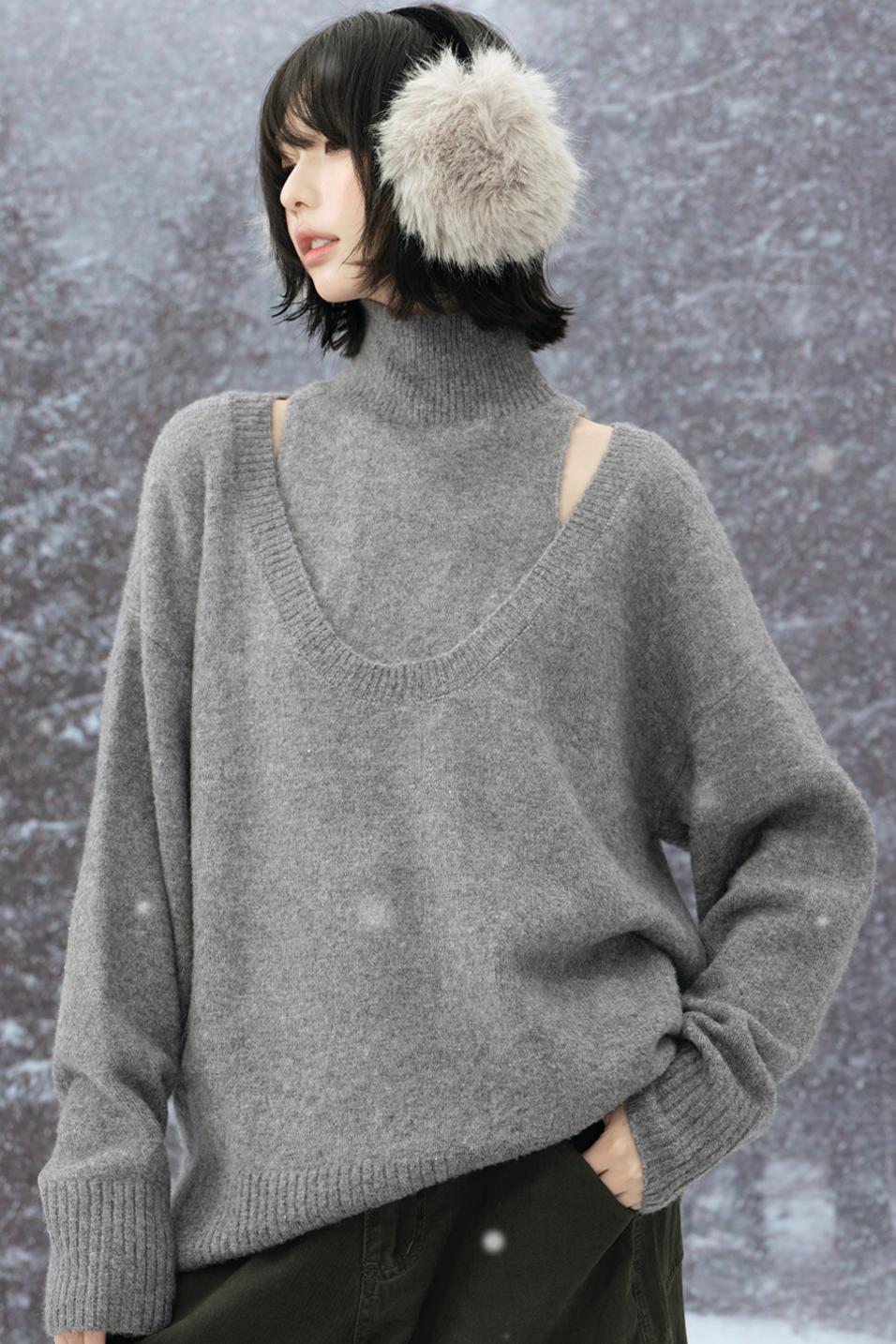 High Neck Layered Style Sweater Set